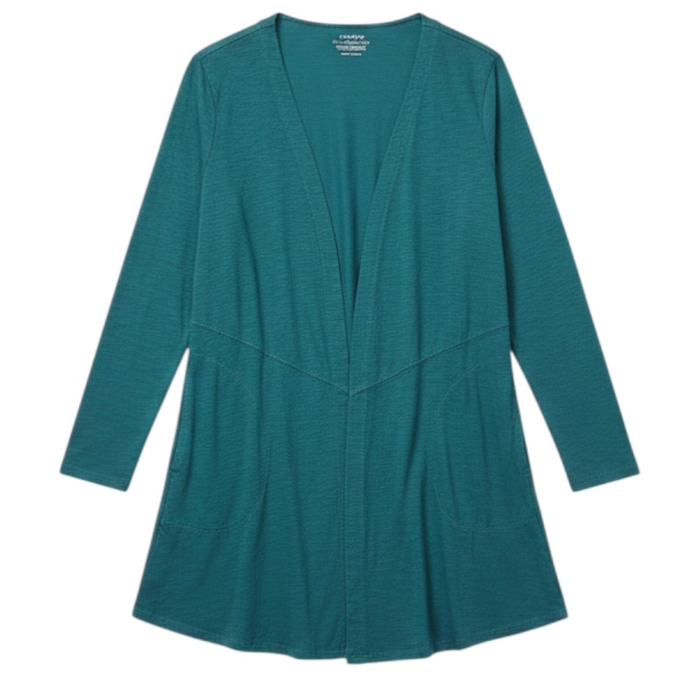 Chicos Cardigan Womens 0 US Small Teal Ultimate Tee Slub Knit Open Front Pockets